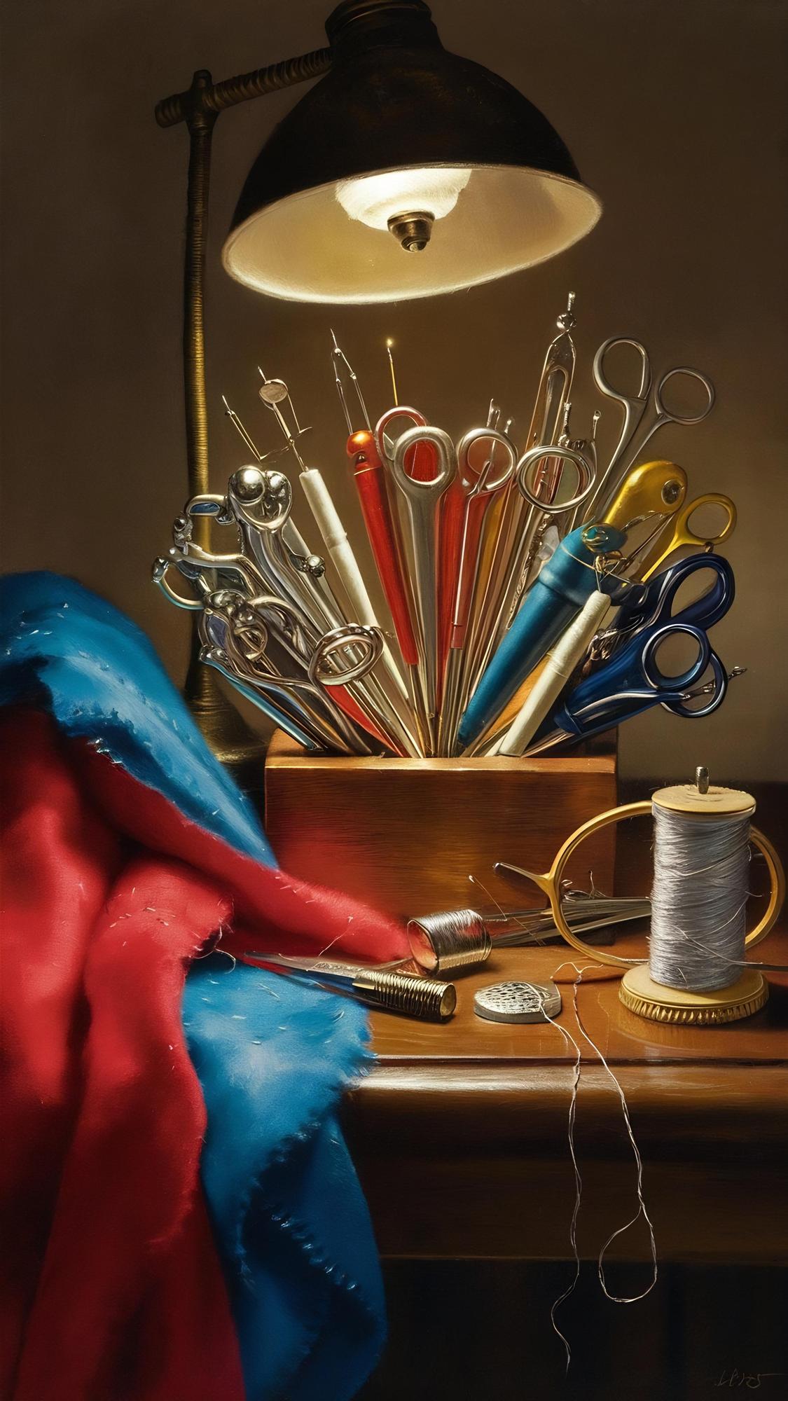 atelier - stół z narzędziami do haftu